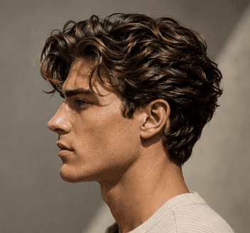 Langer golvend haar, zijaanzicht